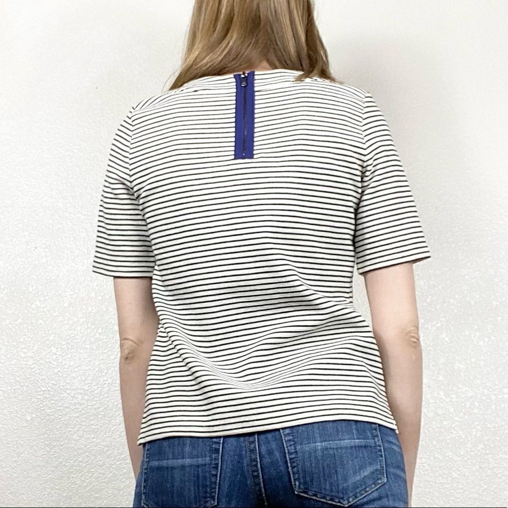 Talbots Textured Black & White Striped Boxy Top - Picture 2 of 6